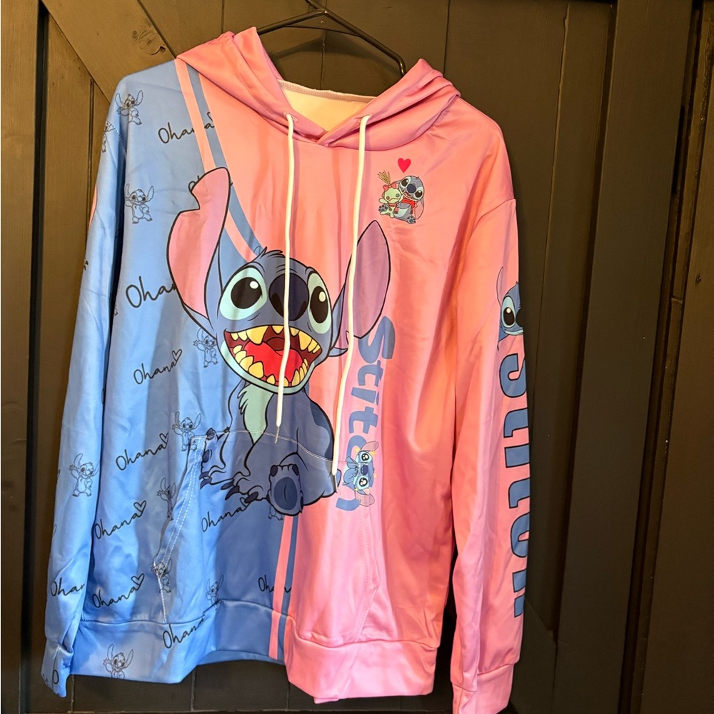 Stitch Pullover Hoodie in Pink and Light Blue